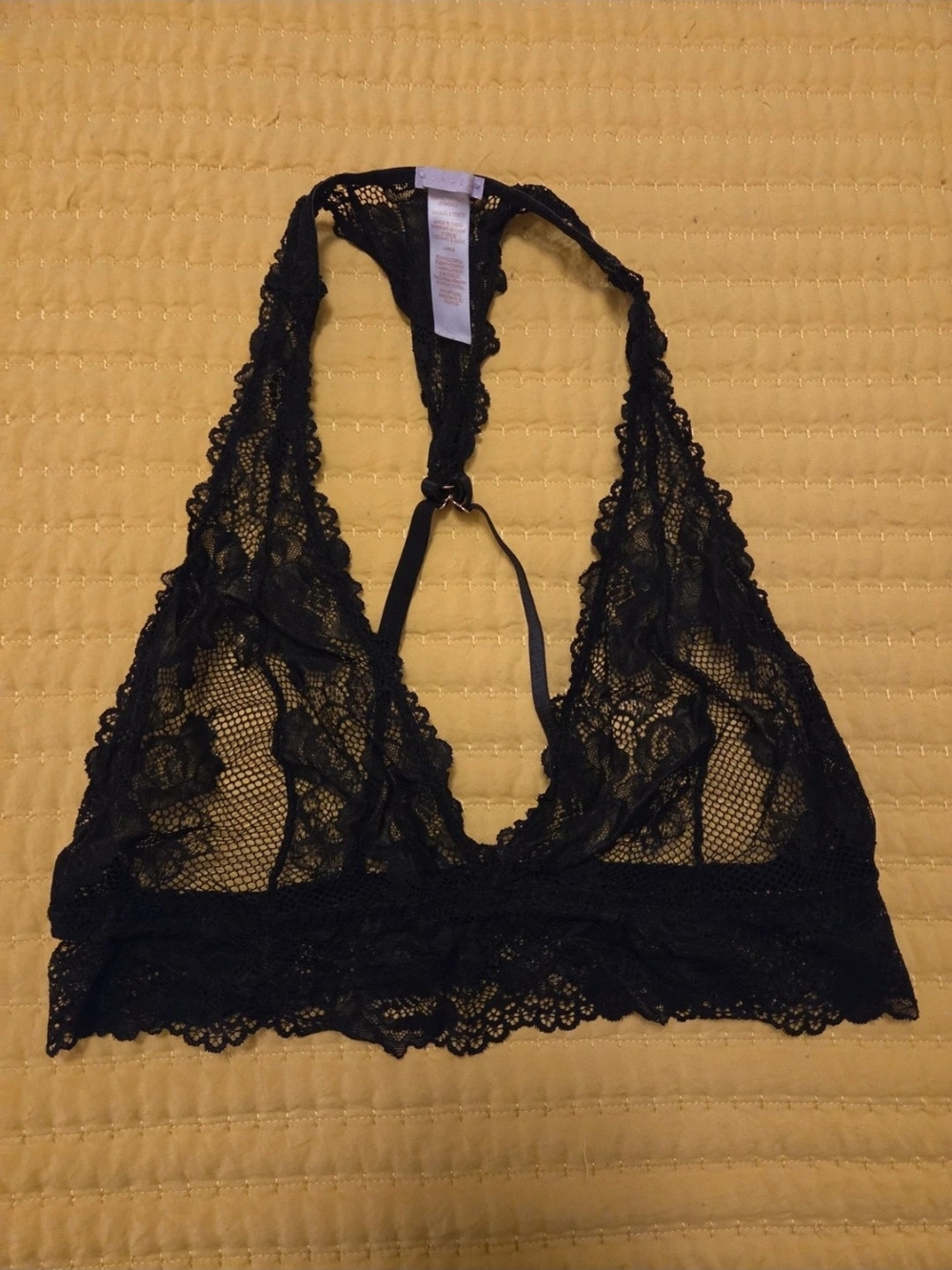 Savage X Fenty Black Lace Halter Bralette with Floral Mesh